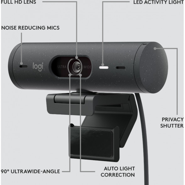 Веб-камера Logitech Brio 500, чёрный в Якутске
