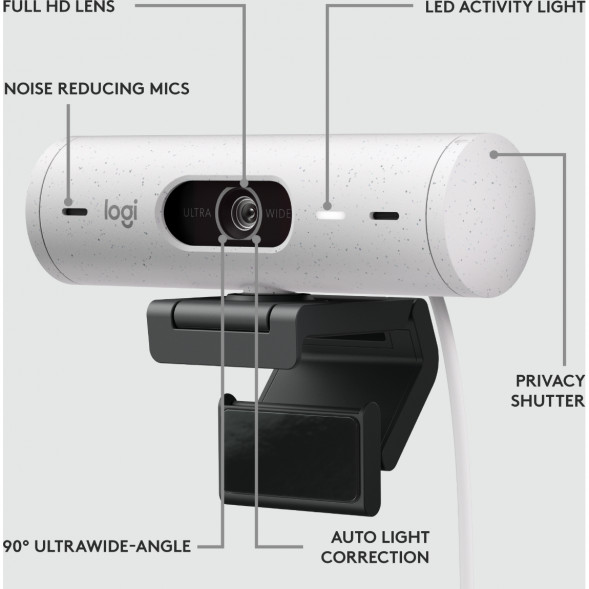 Веб-камера Logitech Brio 500, белый в Якутске