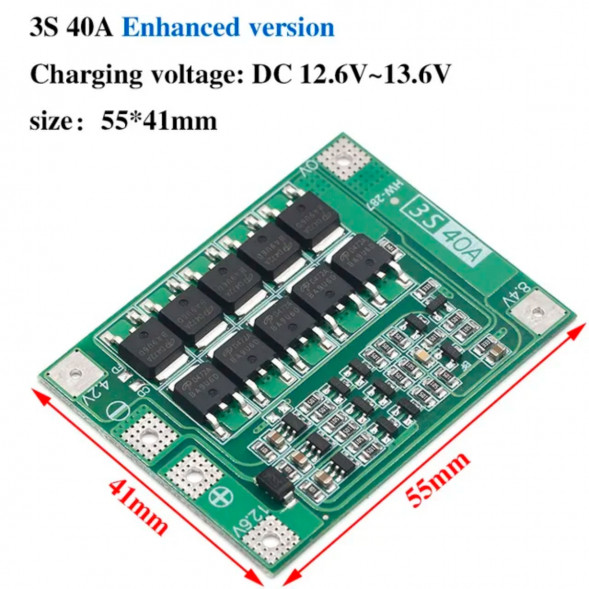Плата защиты аккумулятора BMS 3S 40A 12.6 для Li-ion в Якутске