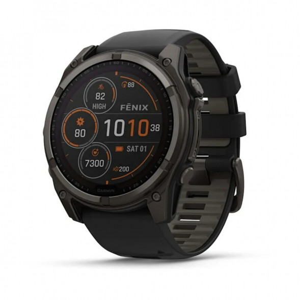 Умные часы Garmin Fenix 8, 51 мм, Solar, Sapphire Carbon Gray DLC Titanium with Black/Pebble Gray Silicone 010-02907-10 в Якутске