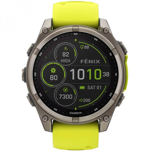 Умные часы Garmin Fenix 8, 51 мм, Solar, Sapphire Titanium with AMP Yellow/Graphite Silicone Band 010-02907-20 в Якутске
