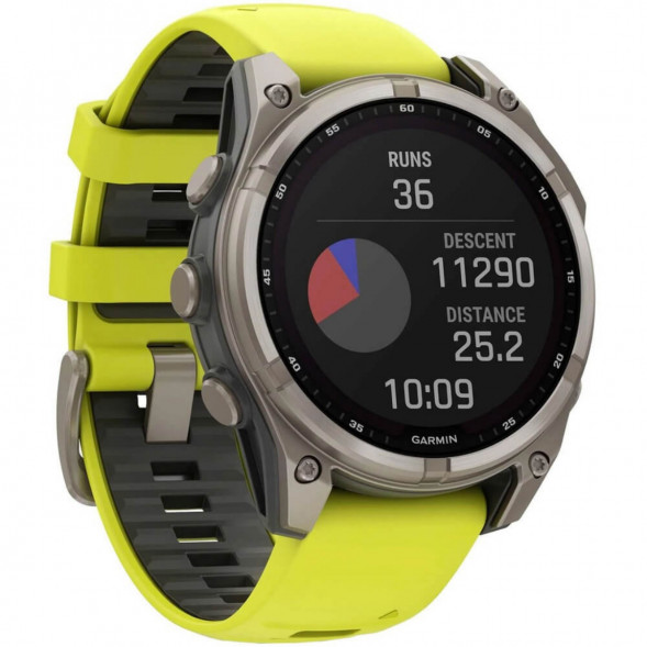 Умные часы Garmin Fenix 8, 51 мм, Solar, Sapphire Titanium with AMP Yellow/Graphite Silicone Band 010-02907-20 в Якутске